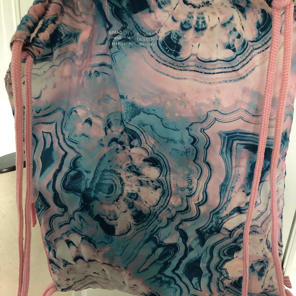 Adidas Pink and Blue Marble Nylon Drawstring Backpack with Pink Straps - Picture 3 of 5